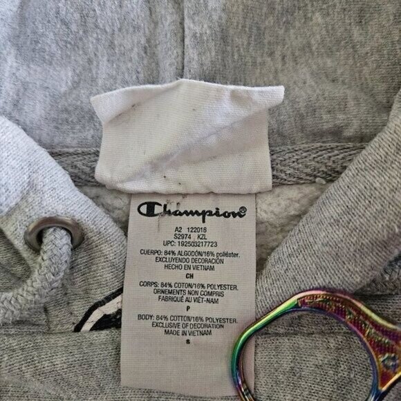 Champion Hoodie Mens S Grey Reverse Weave Kanga Pocket LS AOP Y2K Preppy Casual - Picture 9 of 12